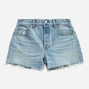 Everlane The Cheeky High Rise Distressed Raw Hem Denim Shorts Light Wash 24